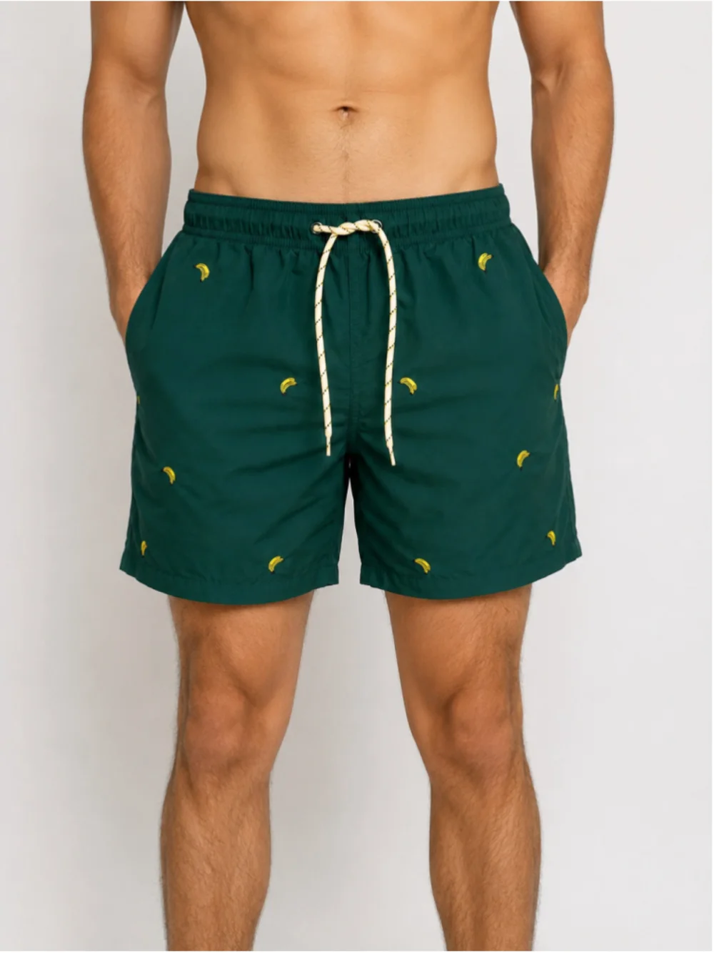 H&M Men’s Forest Green Banana Embroidered Swim Shorts – Size M